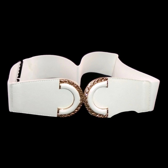 Accessories White Stretch Belt W Large Gold Buckle Poshmark